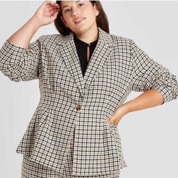 Who What Wear Jackets & Blazers - Who What Wear houndstooth cinched pleated blazer